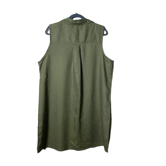 Tahari 100% Linen Midi Dress Plus Size 2X Pop Over Beachy Army Green Cottagecore - Picture 2 of 4